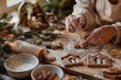 Cozy Christmas Gingerbread Cookies Baking Scene