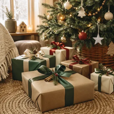 Cozy Christmas Gift Boxes Under Tree