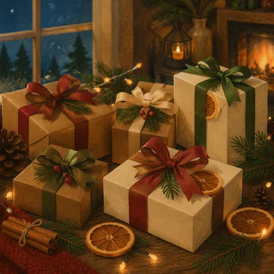 Cozy Christmas Gift Boxes with Ribbons