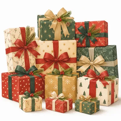 Festive Christmas Gift Boxes with Ribbon Bows