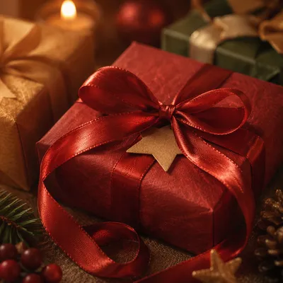 Festive Red Christmas Gift With Ribbon Bow
