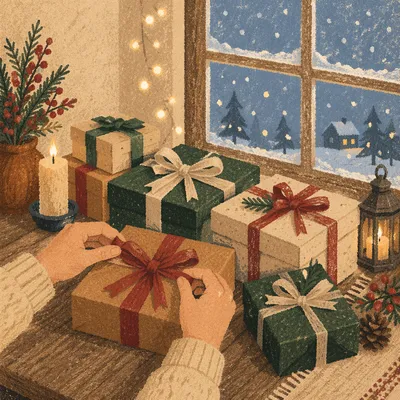 Rustic Christmas Gifts by Frosted Window