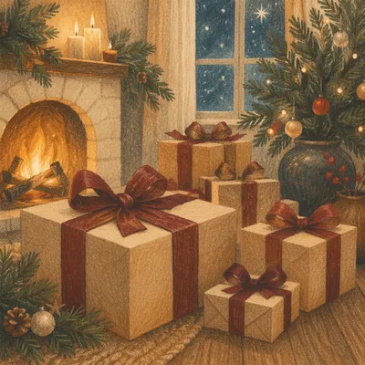 Cozy Christmas Gifts by Fireplace