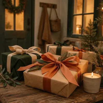 Rustic Christmas Gift Boxes with Candlelight