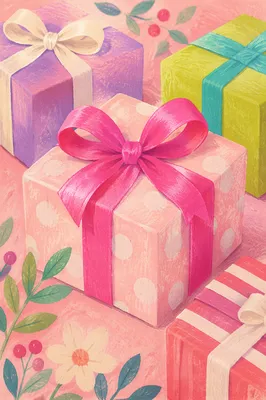 Pastel Christmas Gift Boxes With Pink Bow