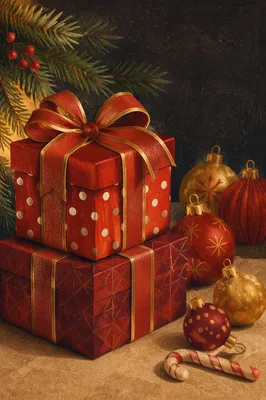 Festive Red Christmas Gift Boxes Display