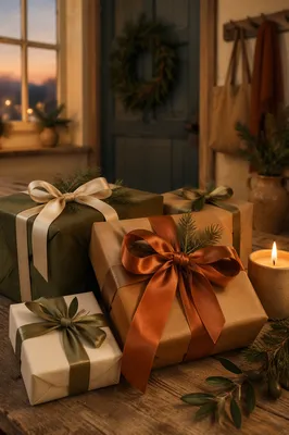 Rustic Christmas Gift Boxes with Candle Glow