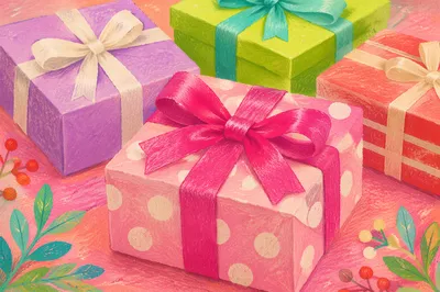 Pastel Christmas Gift Boxes With Pink Bow