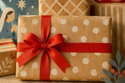 Handmade Kraft Christmas Gifts With Red Ribbon