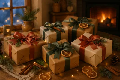Cozy Christmas Gift Boxes with Ribbons
