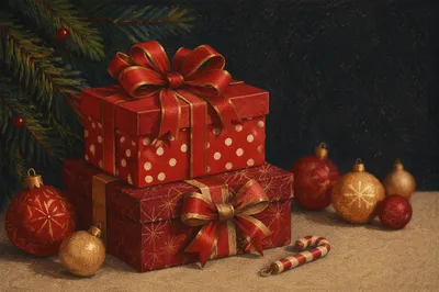 Festive Christmas Gift Boxes with Ribbon Bows