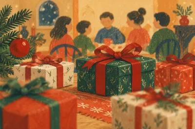 Festive Christmas Gift Boxes with Red Bows