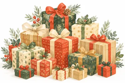 Festive Christmas Gift Boxes With Ribbons