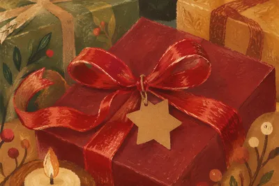 Christmas Gift Box With Red Ribbon Bow