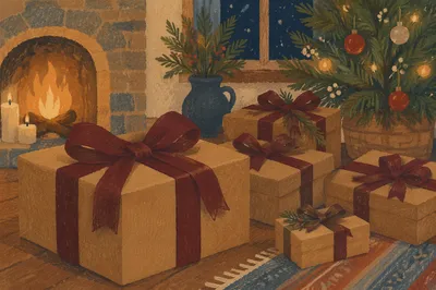Cozy Christmas Gifts by Fireplace