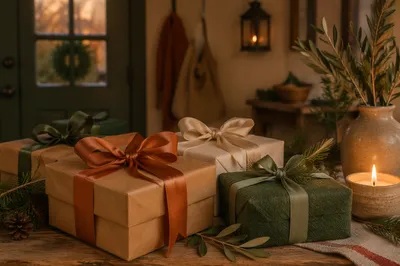 Rustic Christmas Gift Boxes with Candlelight