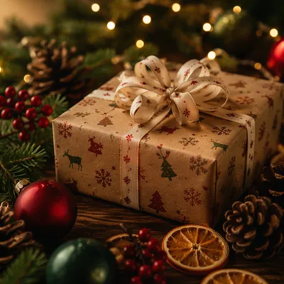 Rustic Christmas Gift Box With Ribbon