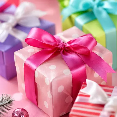 Pastel Christmas Gift Boxes With Pink Ribbon