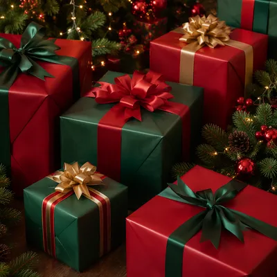 Elegant Christmas Gift Boxes with Satin Ribbons