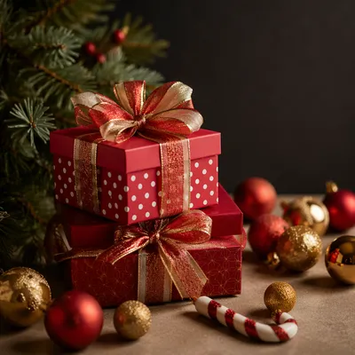 Elegant Christmas Gift Boxes with Ribbon Bows