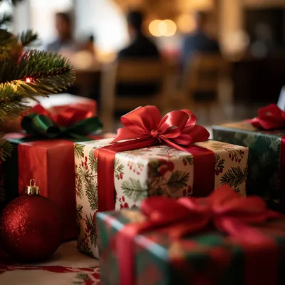 Festive Christmas Gift Boxes with Red Bows
