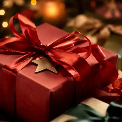 Festive Red Christmas Gift With Ribbon Bow