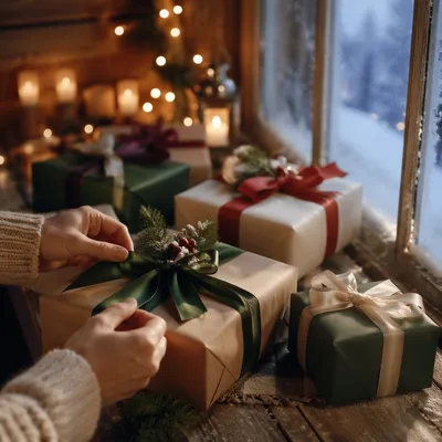 Christmas Gift Boxes by Frosted Window