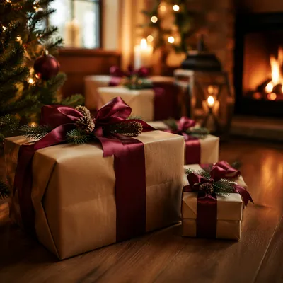 Cozy Christmas Gifts by Fireplace