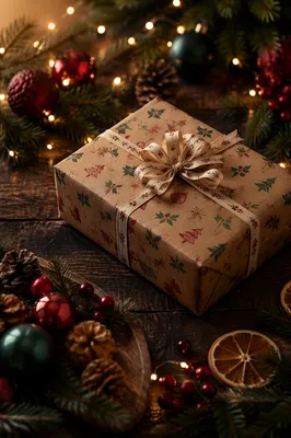 Rustic Christmas Gift Box With Warm Lights