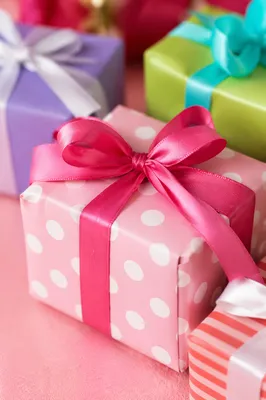 Pastel Christmas Gift Boxes with Pink Ribbon