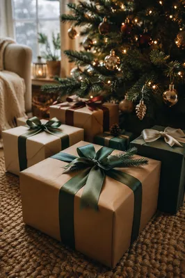 Christmas Gift Boxes Under Evergreen Tree