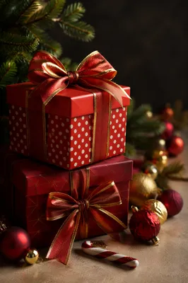 Elegant Christmas Gift Boxes with Ribbon Bows