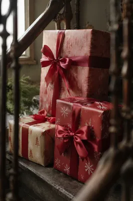 Cozy Christmas Gift Boxes on Stairway