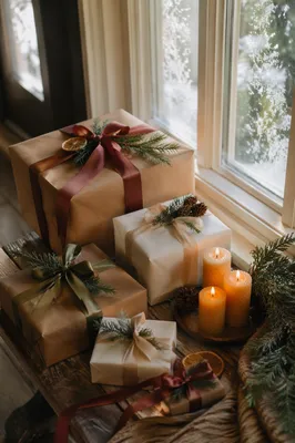 Christmas Gift Boxes by Frosted Window