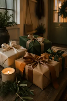 Rustic Christmas Gift Boxes with Satin Bows