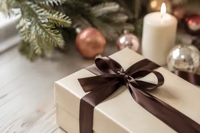 Elegant Christmas Gift with Brown Satin Bow