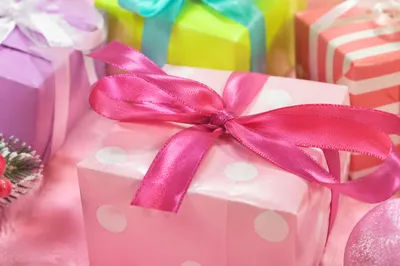 Pastel Christmas Gift Boxes With Pink Ribbon