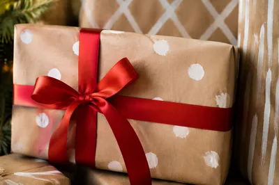 Handmade Kraft Christmas Gifts With Red Bow