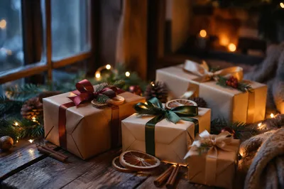 Cozy Christmas Gift Boxes with Ribbon Bows