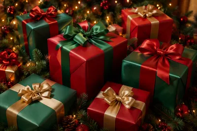 Elegant Christmas Gift Boxes with Ribbons
