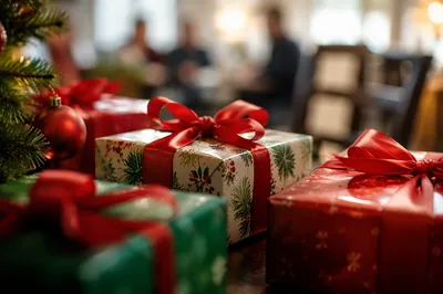 Festive Christmas Gift Boxes with Red Bows