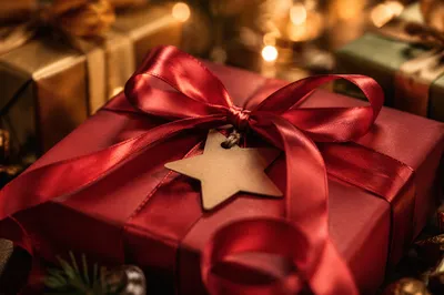 Festive Red Christmas Gift With Ribbon Bow
