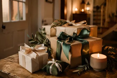 Rustic Christmas Gift Boxes With Candle Glow