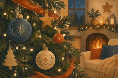 Cozy Christmas Tree Ornaments at Dusk