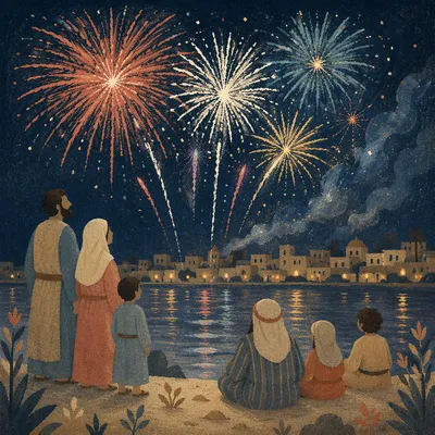 Fourth of July Fireworks Over Waterfront