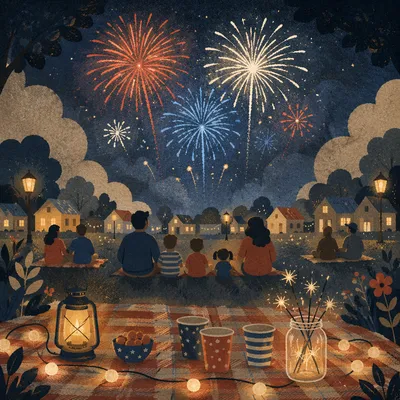 Fourth of July Fireworks Over Park