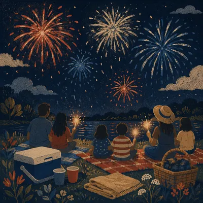 Fourth of July Fireworks Over Park