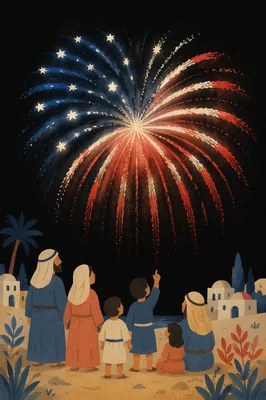 Patriotic Fireworks Burst in Summer Night Sky