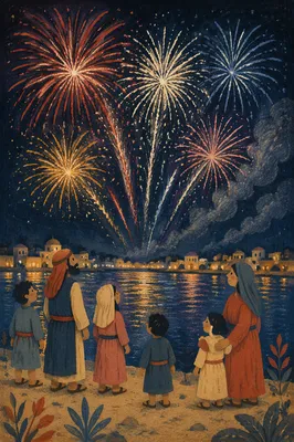 Fourth of July Fireworks Over Waterfront