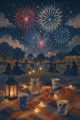 Fourth of July Fireworks Over Park